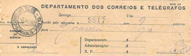 Recibo dos Correios e Telegráfos, referente ao envio do telegrama n. 9818. São Paulo, 8 nov. 1942.