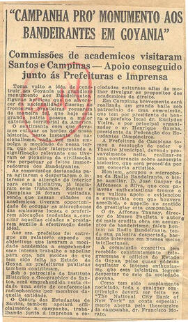 Recorte do jornal "O Diário", informa o apoio das cidades de Santos e Campinas à Campanha Pró-Mon...