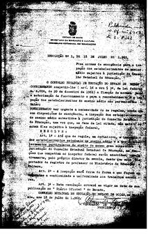 Resolução n. 1 de 18 de jul. de 1962 : Fixa normas de emergência para a inspeção dos estabelecime...