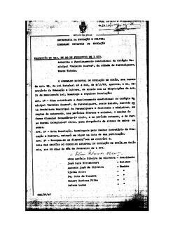 Resolução n. 994 de 20 de fev de 1973 : Autoriza o funcionamento condicional do Colégio Municipal...