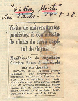 Recorte do jornal "Folha da Noite" sobre a visita da Embaixada Universitária Paulista ao escritór...
