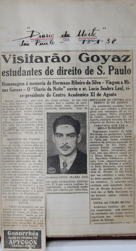 Recorte do jornal "Diario da Noite", que anuncia a viagem da Embaixada Universitária Paulista à G...