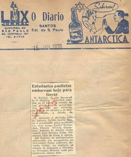 Recorte do jornal "O Diario" com nota do dia 14 sobre a partida da Embaixada Universitária Paulis...