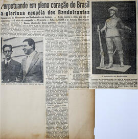 Recorte de jornal [?], anuncia a data da inauguração do Monumento aos Bandeirantes em Goiânia, re...