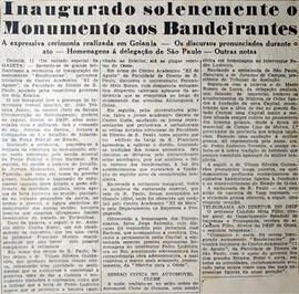 Recorte de jornal [A Gazeta], publica fatos referentes à cerimônia e ao ato de inauguração do "Mo...