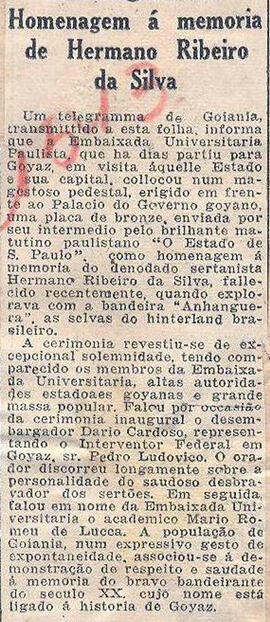 Recorte do Jornal "Diario Popular" sobre a homenagem  à memória de Hermano Ribeiro da Silva reali...