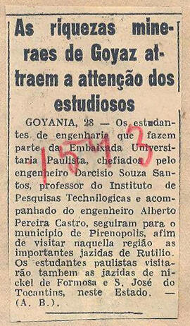 Recorte do Jornal "Diario Carioca" sobre os estudantes de engenharia integrantes da Embaixada Uni...