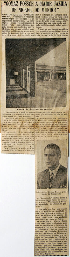 Recorte do Jornal "Acção" relata a fala de Antonio Sylvio Cunha Bueno sobre as impressões da viag...