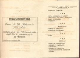 Cardápio do banquete oferecido pelo  Interventor Federal,  Pedro Ludovico Teixeira, à Embaixada U...