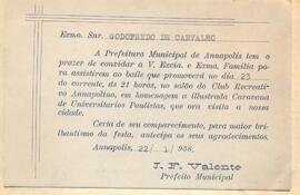 Convite da Prefeitura Municipal de Anápolis para o baile de 23/01/1938, em homenagem à Embaixada ...